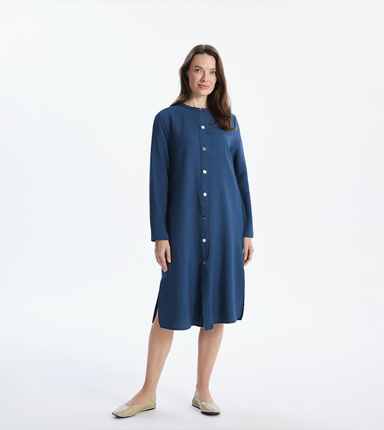Button Detail Long Sleeves Midi Dress