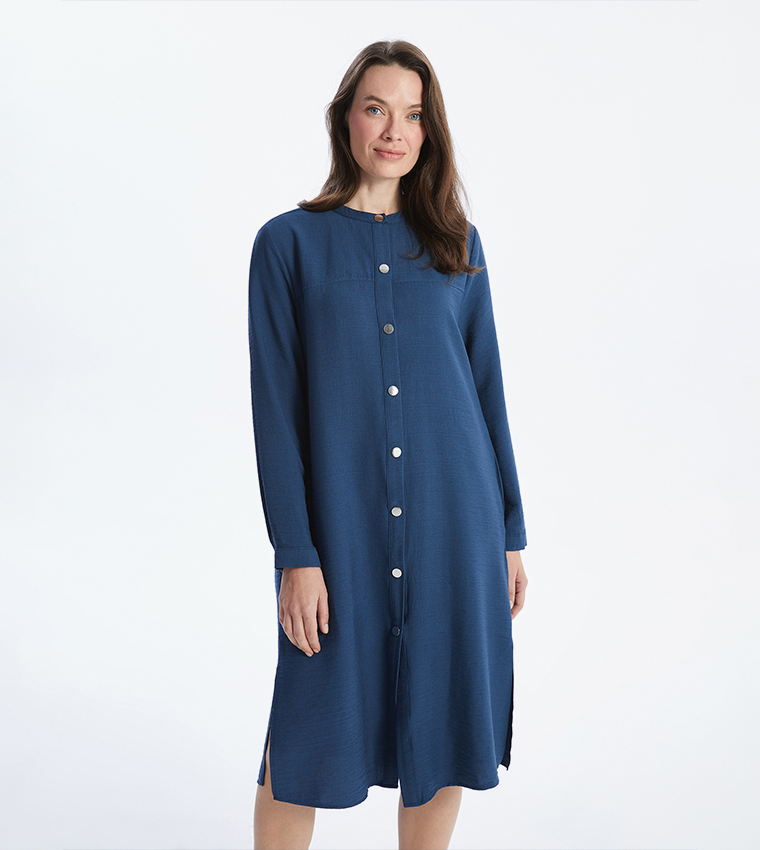 Button Detail Long Sleeves Midi Dress