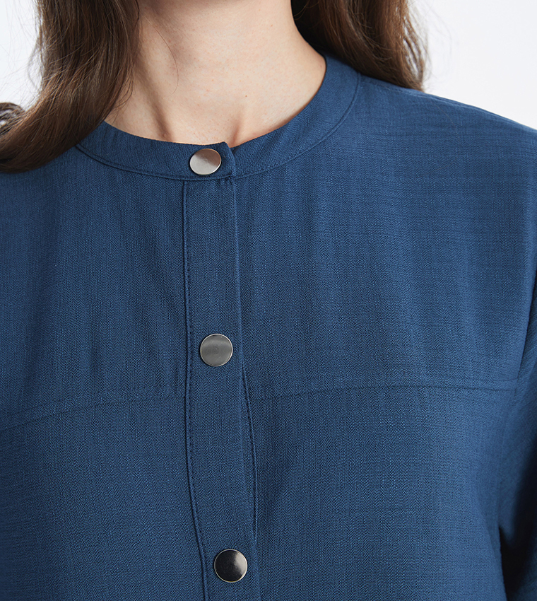 Button Detail Long Sleeves Midi Dress