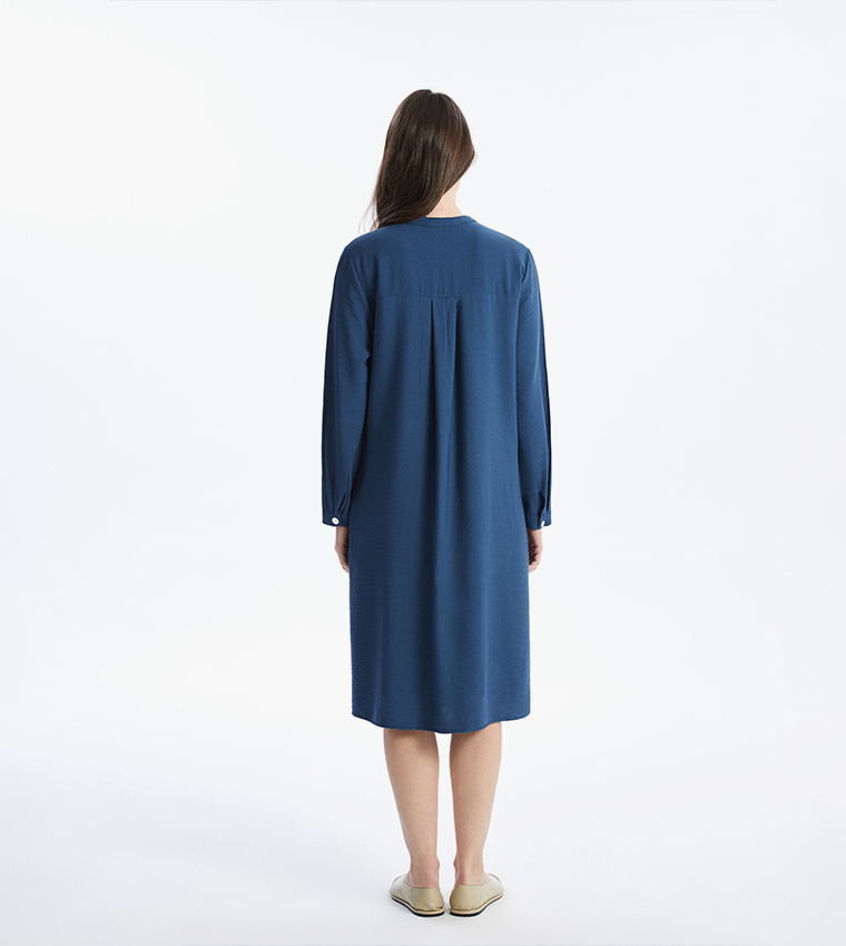 Button Detail Long Sleeves Midi Dress
