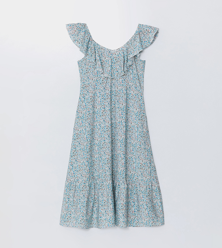 Floral Printed Ruffle Trim Tiered Dress