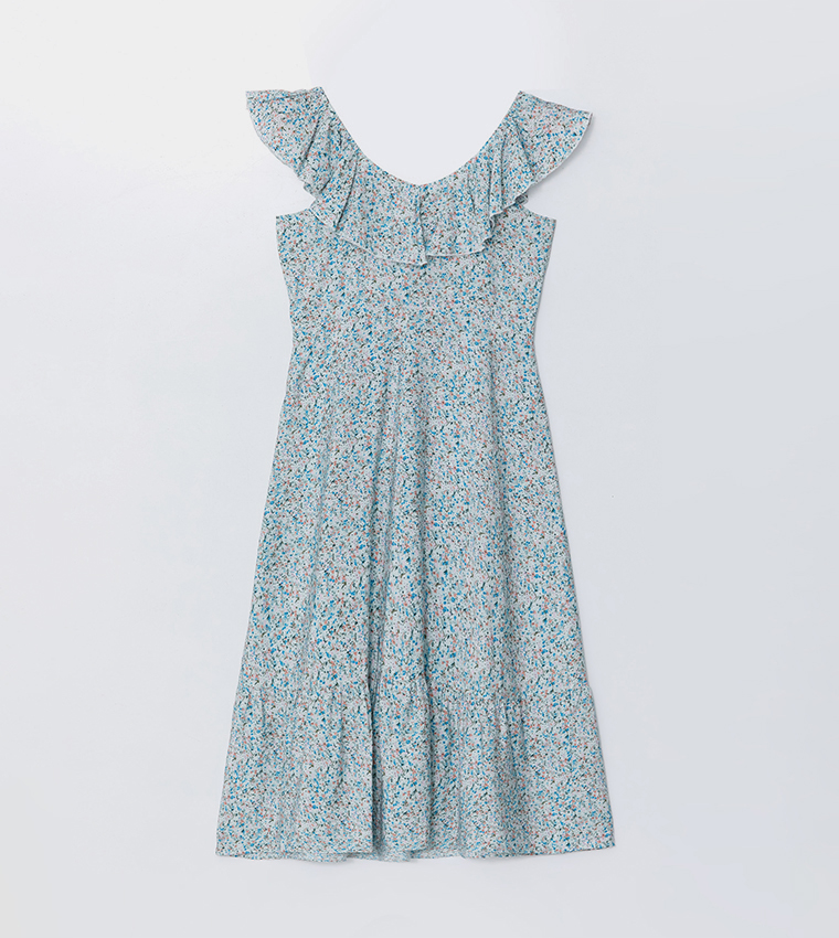 Floral Printed Ruffle Trim Tiered Dress