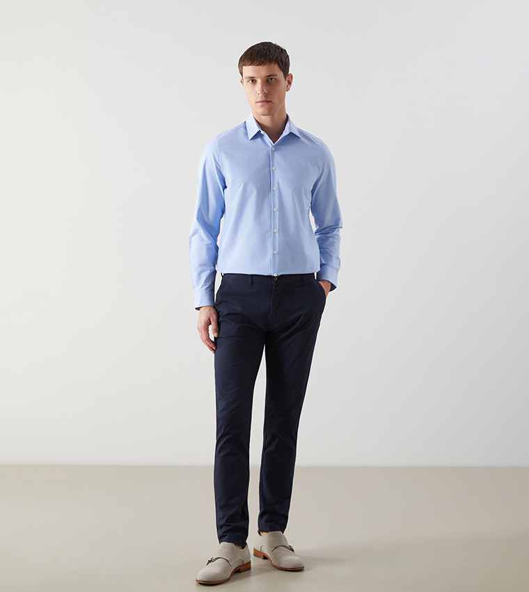 Dobby Weave Slim Fit Long Sleeves Shirt
