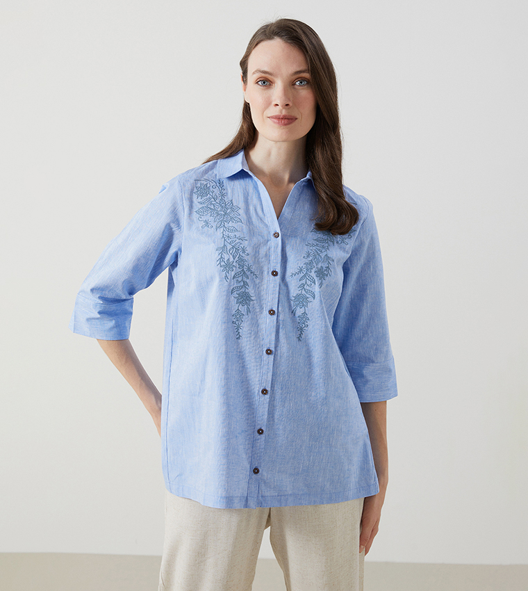 Embroidered 3/4 Sleeves Shirt