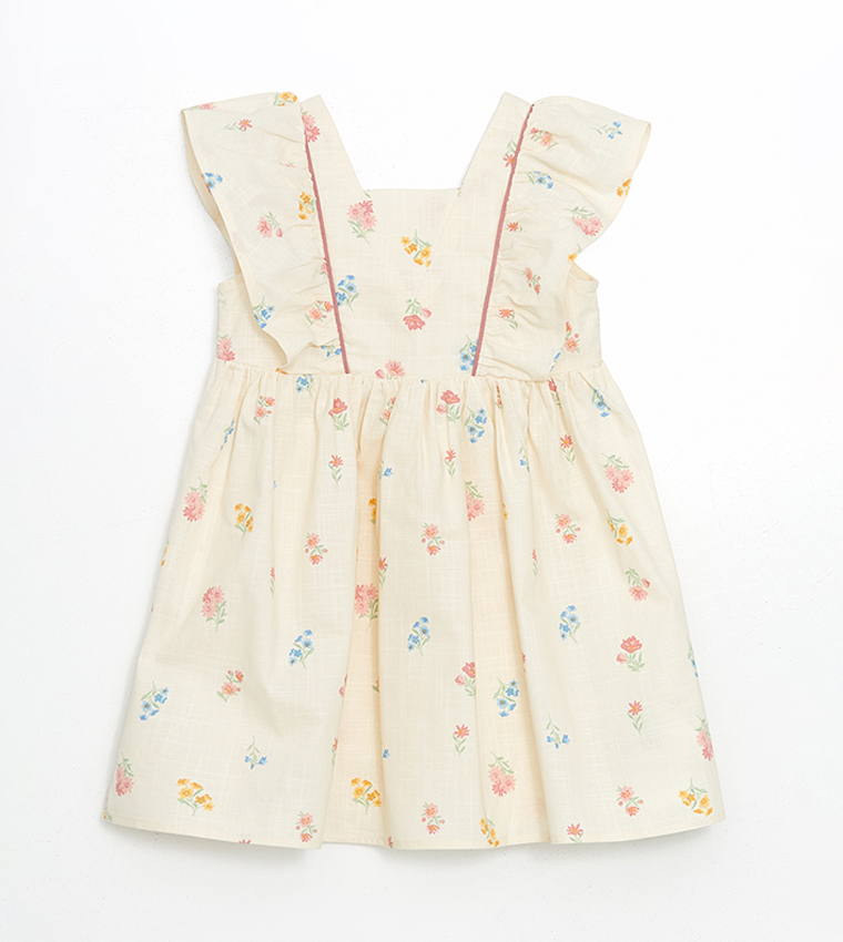 Printed Ruffle Detail Square Neck Dress