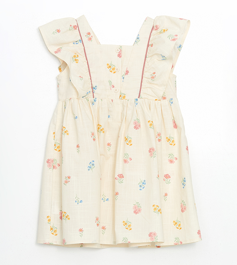 Printed Ruffle Detail Square Neck Dress