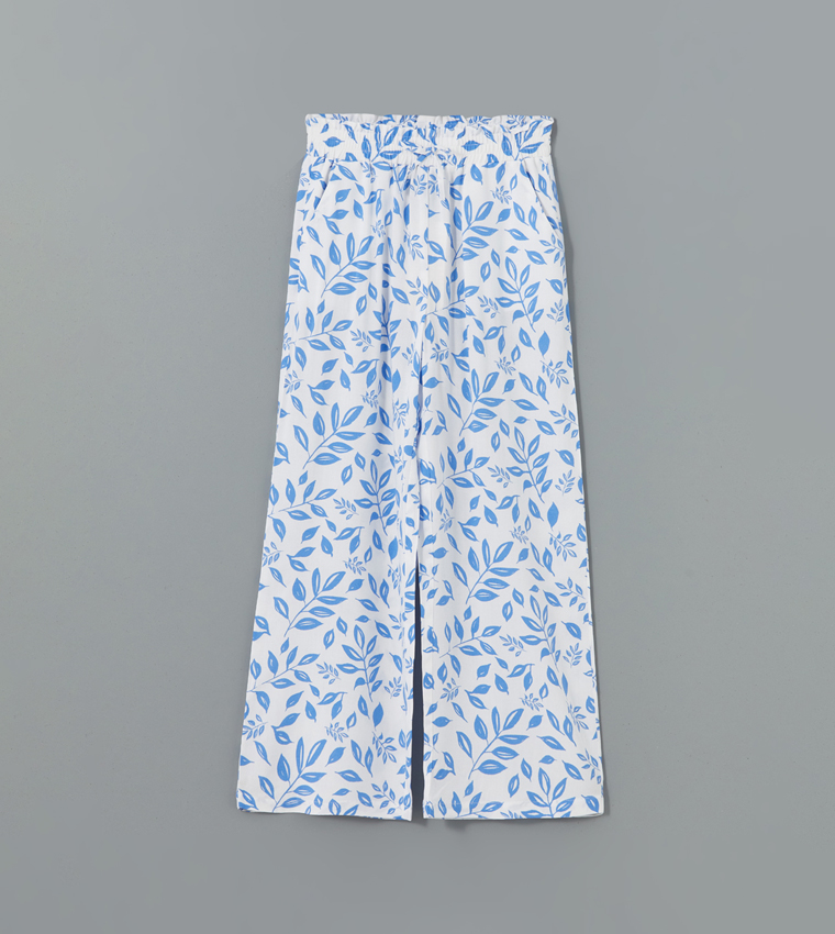 Printed Elastic Waist Wide Leg Trousers