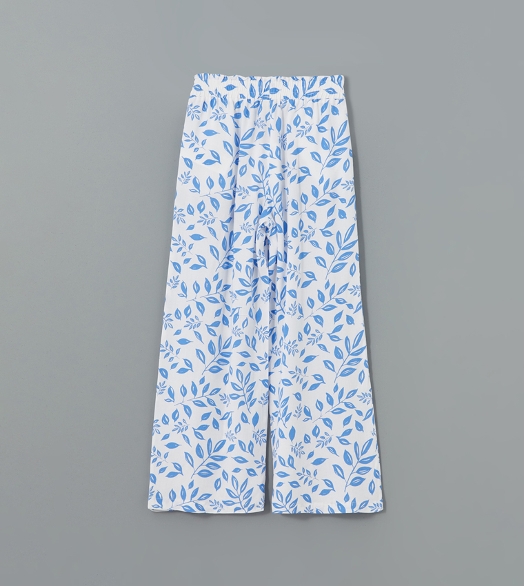 Printed Elastic Waist Wide Leg Trousers