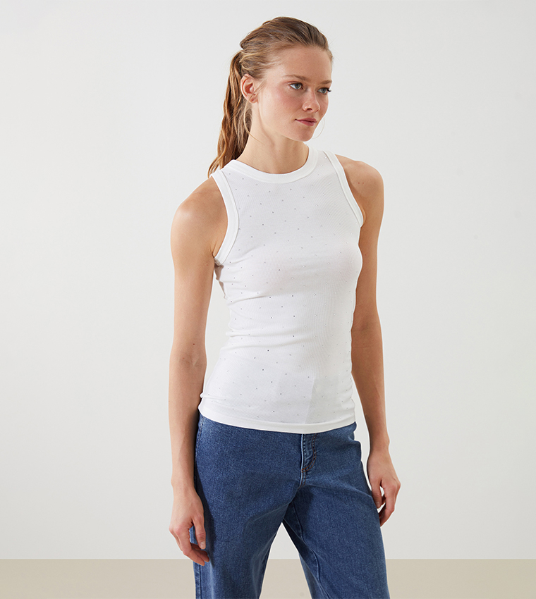 Rhinestone Embellished Sleeveless Top