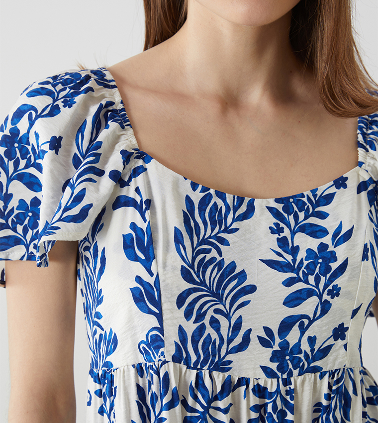 Patterned Flared Sleeves Midi Dress