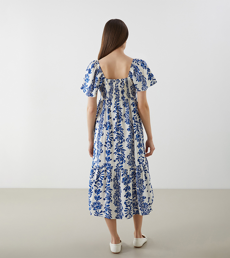 Patterned Flared Sleeves Midi Dress