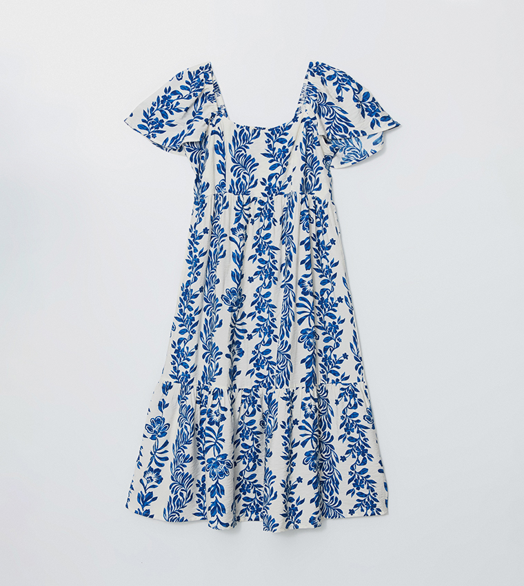 Patterned Flared Sleeves Midi Dress