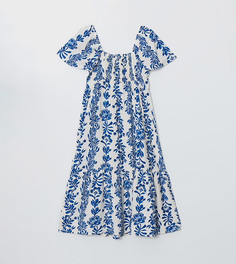 Patterned Flared Sleeves Midi Dress
