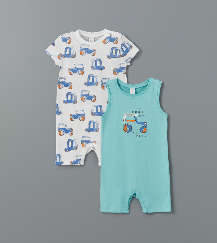 Pack of 2 Printed Short Sleeves Overalls