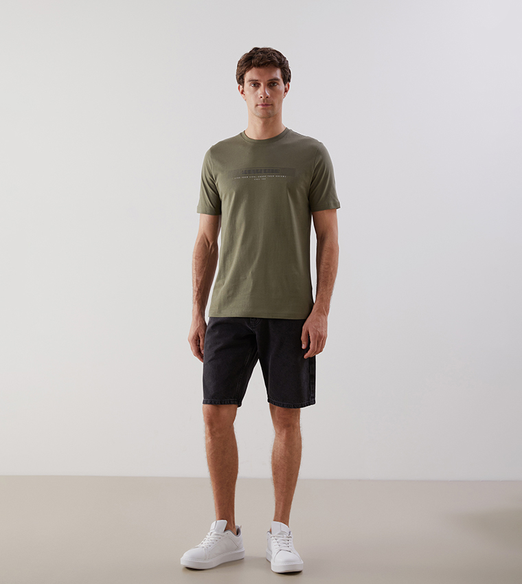 Printed Crew Neck Combed Cotton T-Shirt