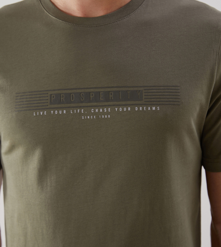 Printed Crew Neck Combed Cotton T-Shirt