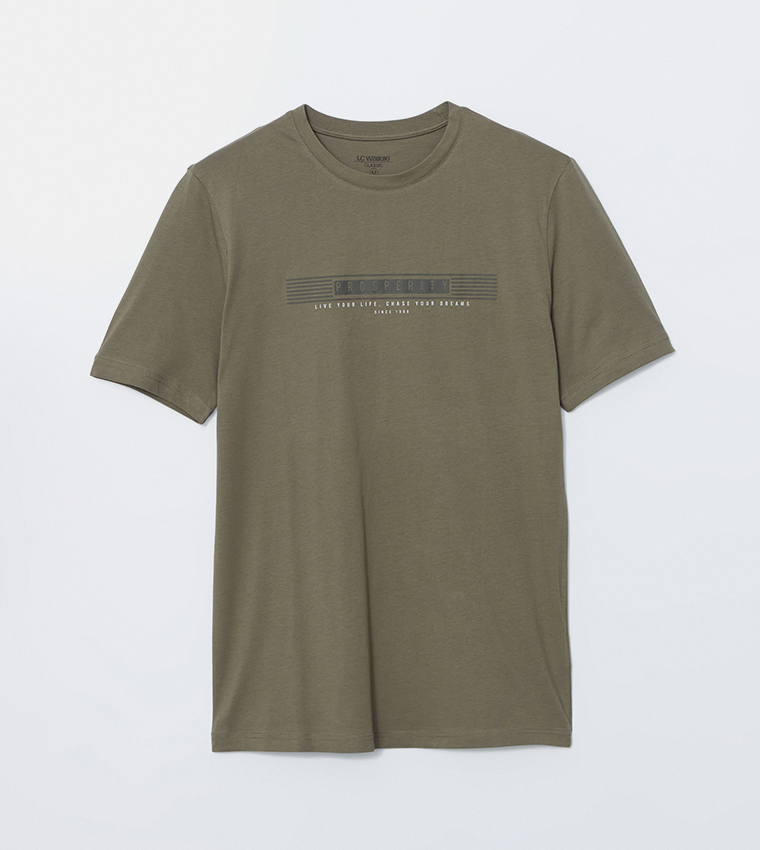 Printed Crew Neck Combed Cotton T-Shirt