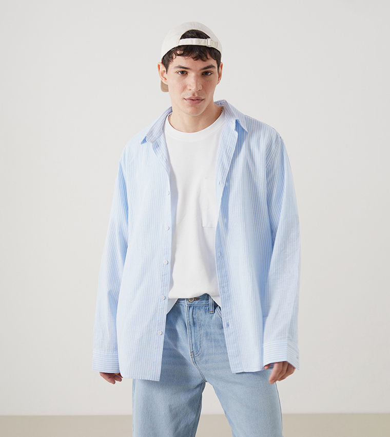 Striped Regular Fit Linen Blend Shirt