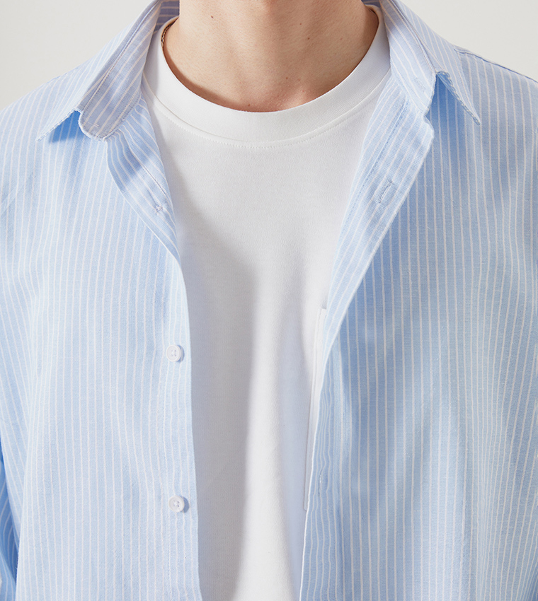 Striped Regular Fit Linen Blend Shirt