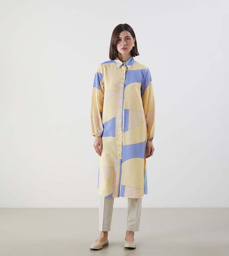 Patterned Long Sleeves Shirt Tunic