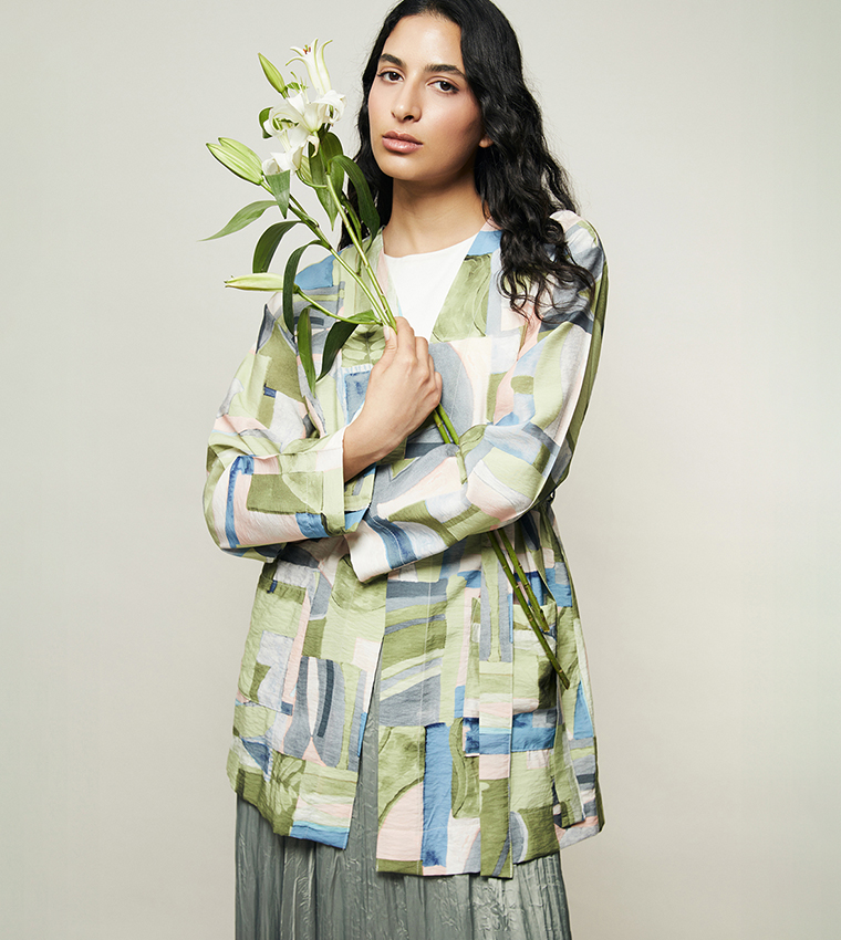 Patterned Long Sleeves Oversized Kimono