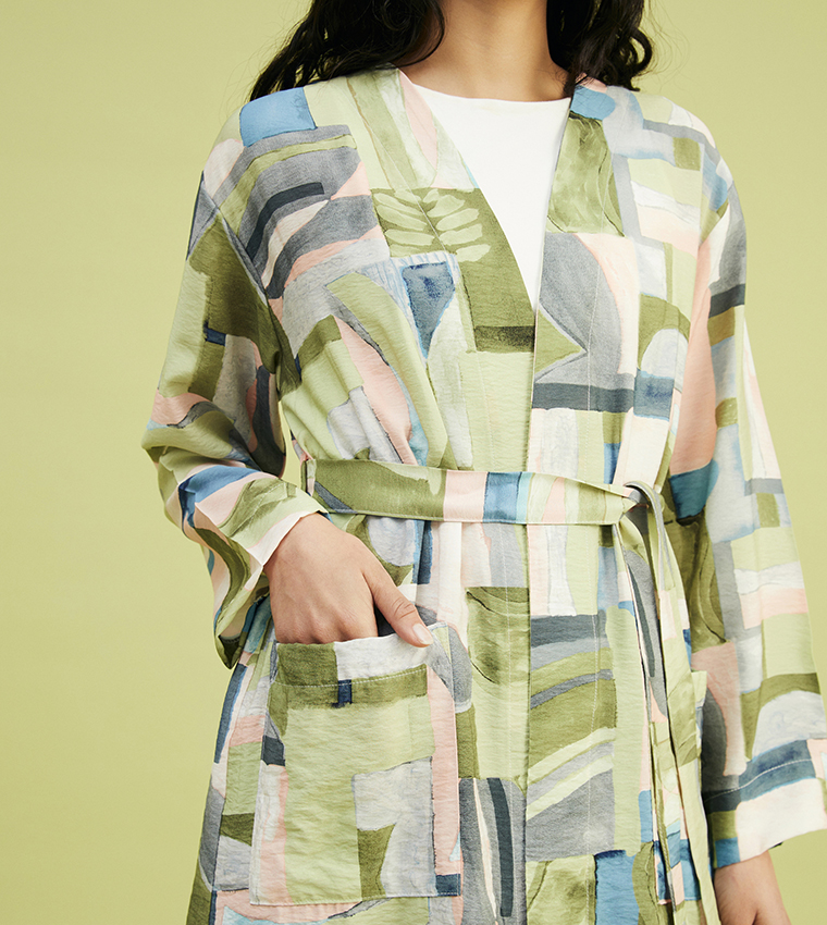 Patterned Long Sleeves Oversized Kimono
