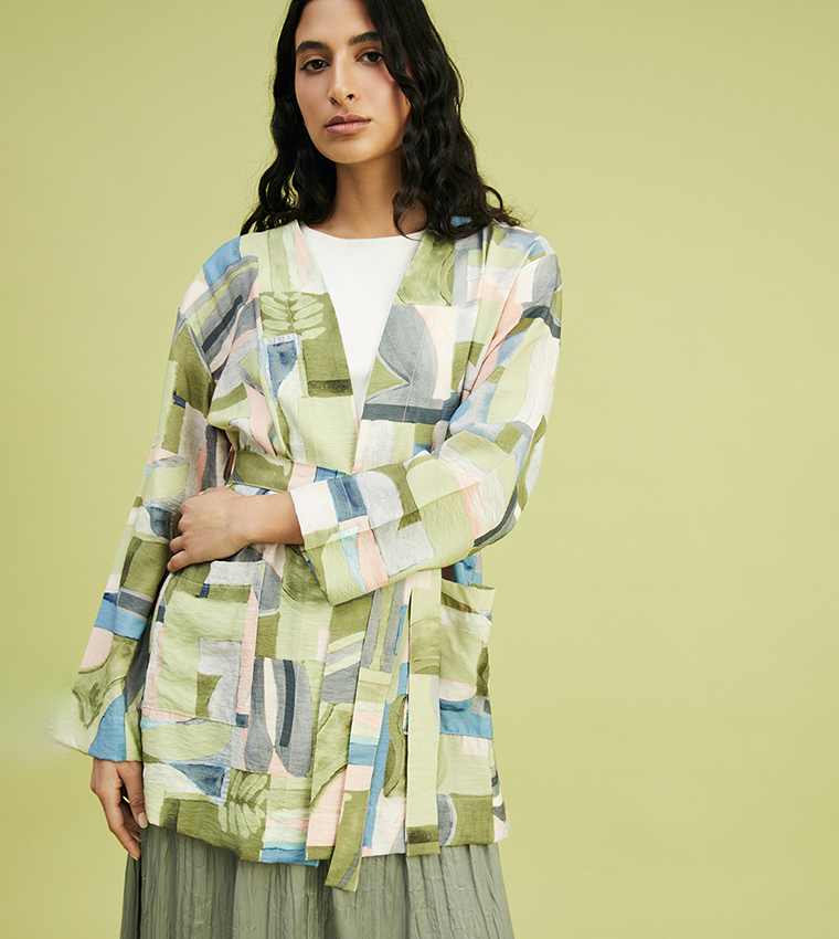 Patterned Long Sleeves Oversized Kimono