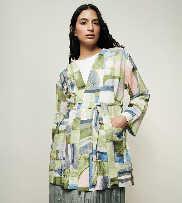 Patterned Long Sleeves Oversized Kimono