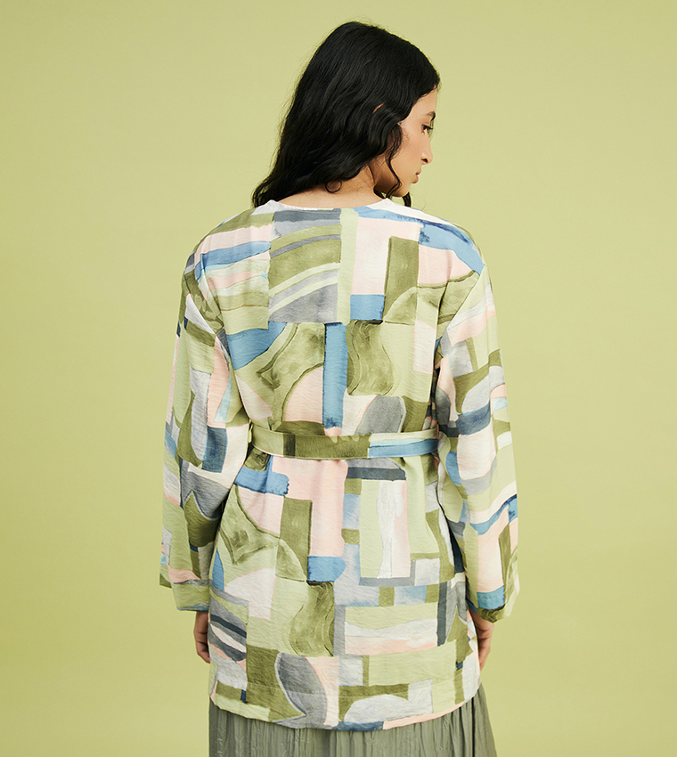 Patterned Long Sleeves Oversized Kimono
