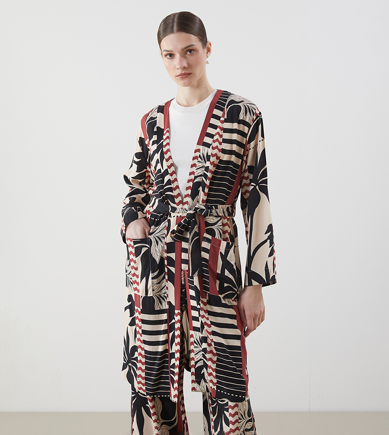 Patterned Long Sleeves Oversized Kimono