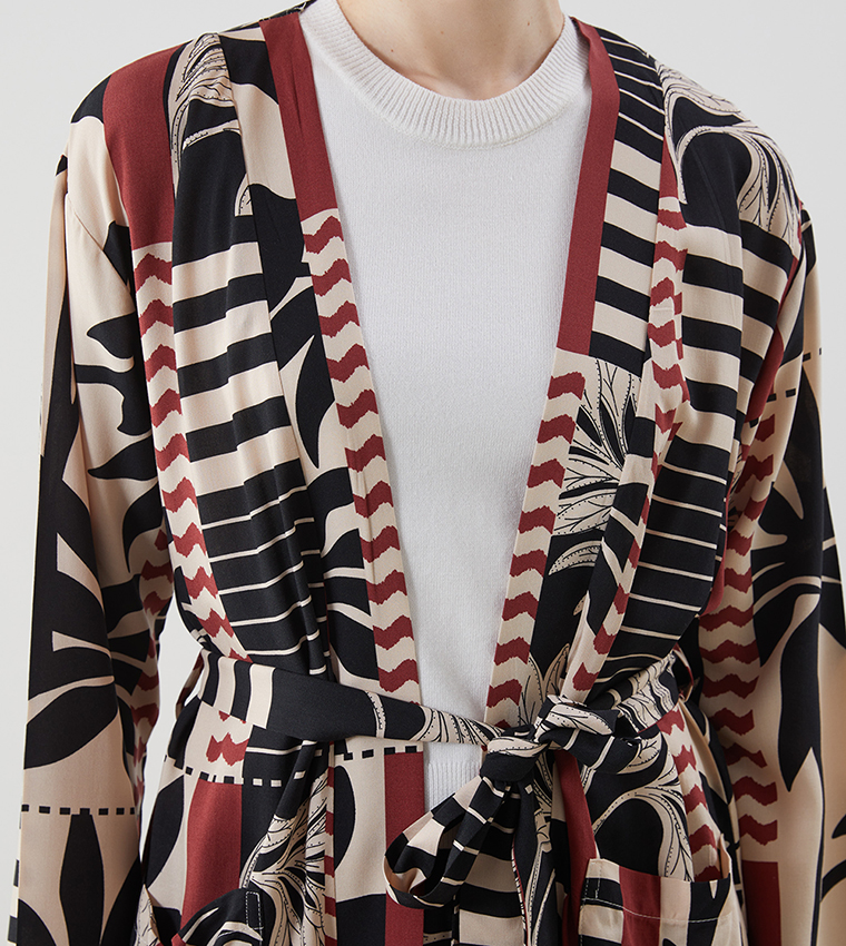 Patterned Long Sleeves Oversized Kimono