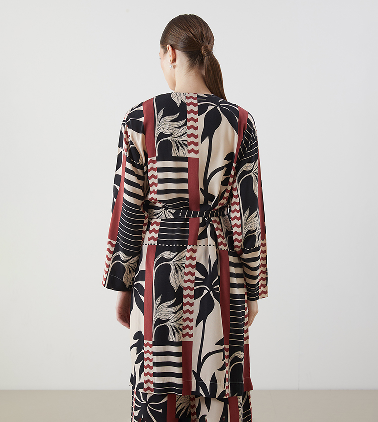 Patterned Long Sleeves Oversized Kimono