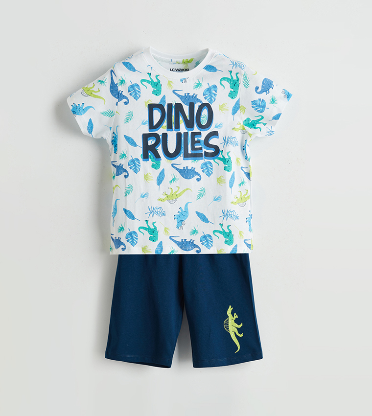Dinosaur Printed Crew Neck Pyjama Set