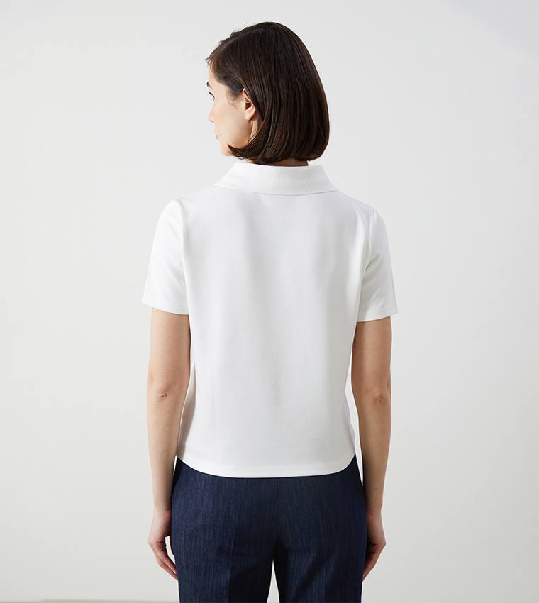 Embellished Collared Short Sleeves Top