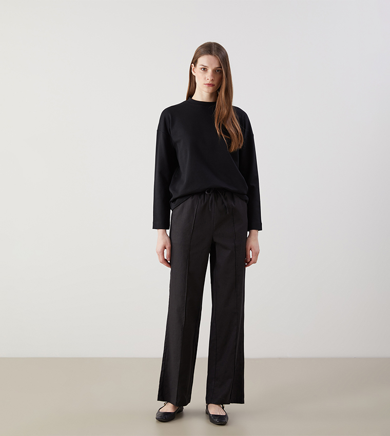Solid Drawstring Waist Trousers