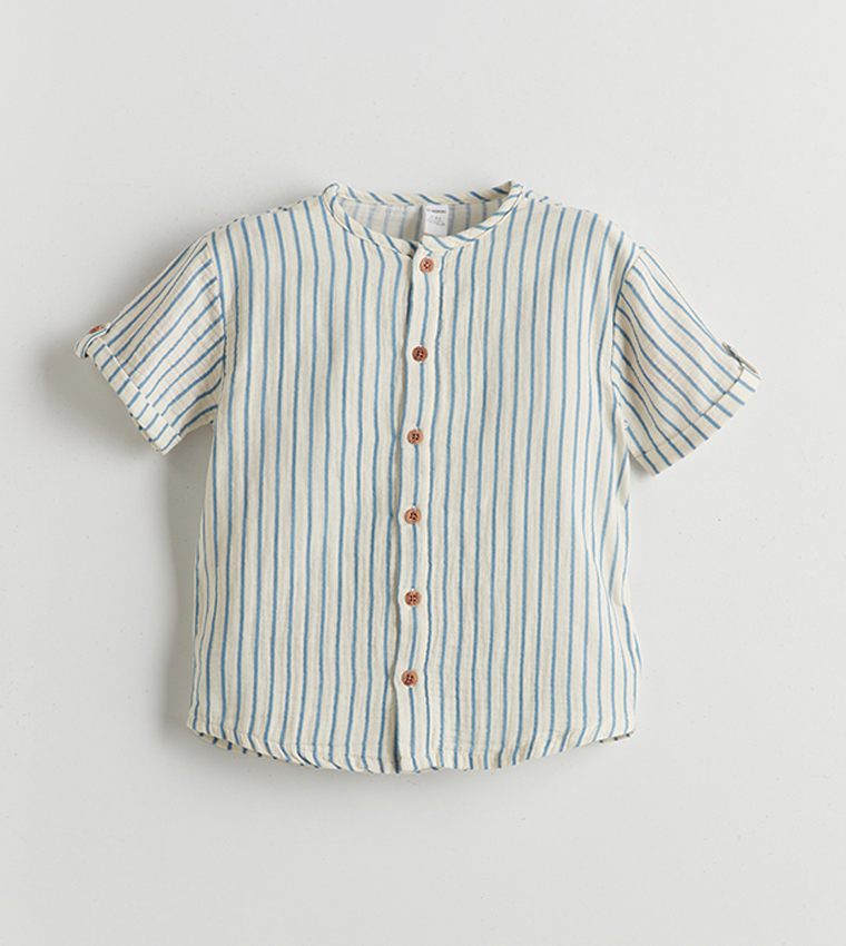 Striped Short Sleeves Shirt and Shorts Set