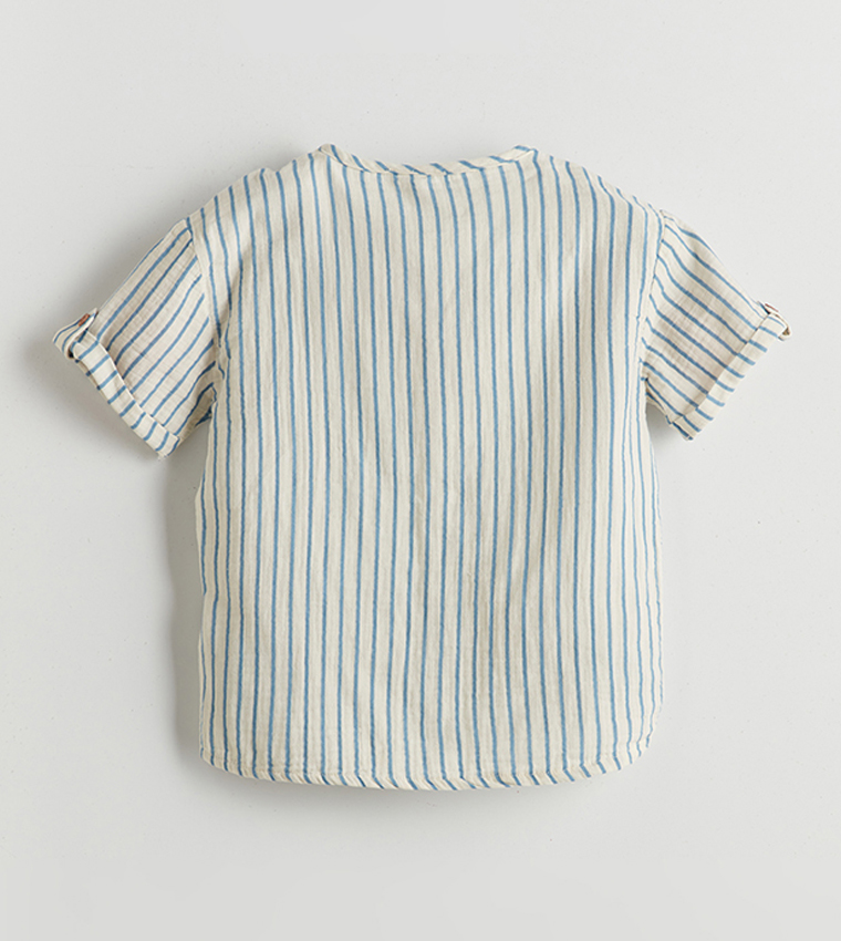 Striped Short Sleeves Shirt and Shorts Set