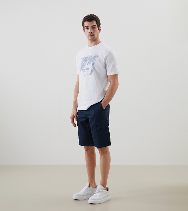 Solid Relaxed Fit Cargo Shorts