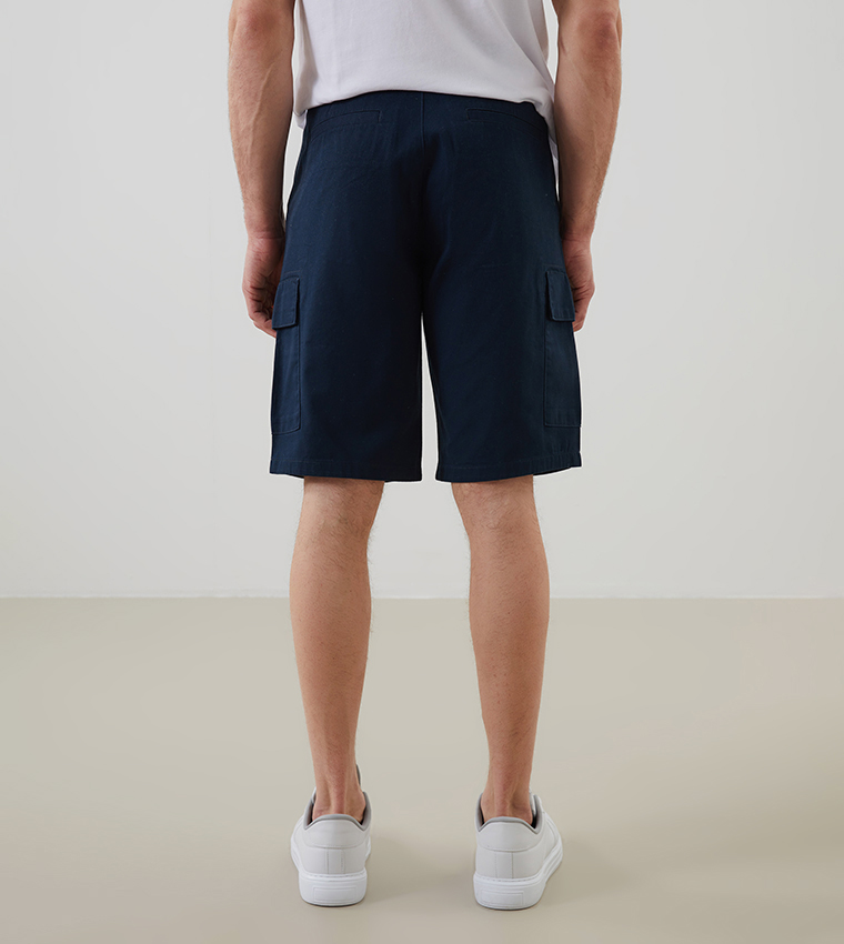Solid Relaxed Fit Cargo Shorts