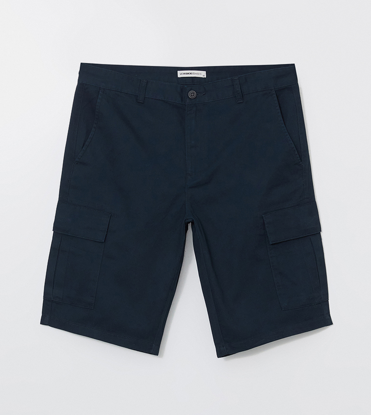 Solid Relaxed Fit Cargo Shorts
