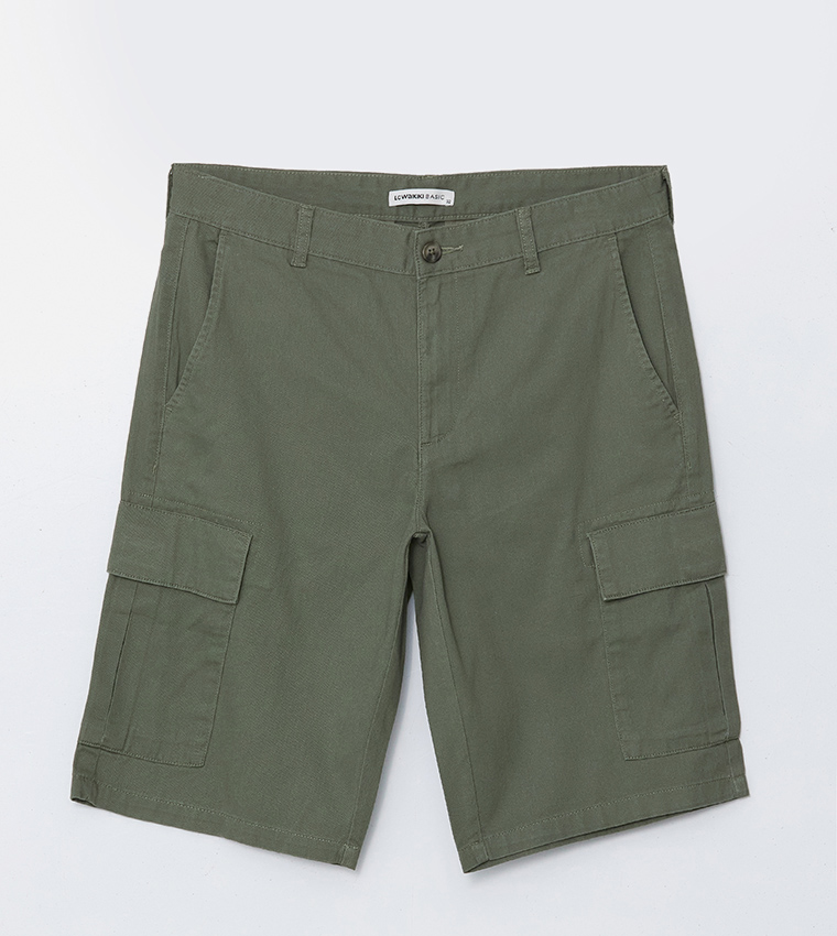 Solid Relaxed Fit Cargo Shorts