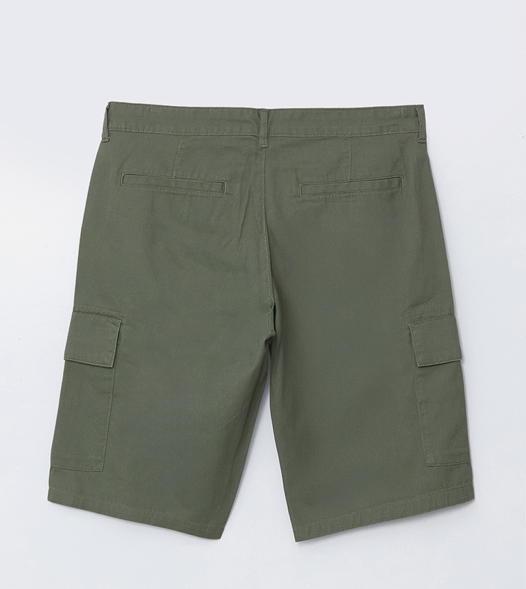 Solid Relaxed Fit Cargo Shorts