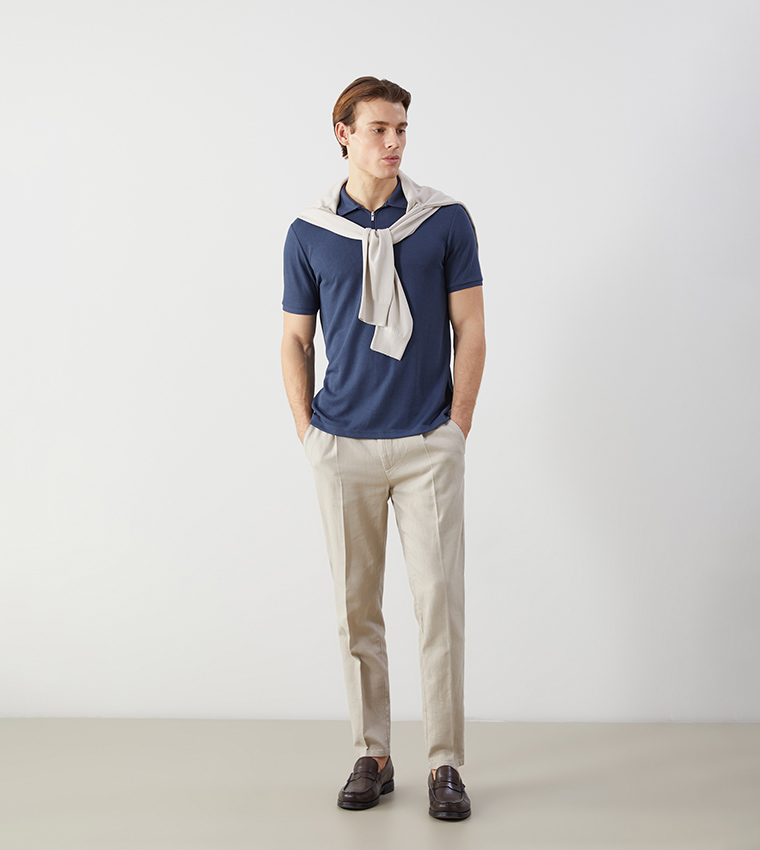 Textured Short Sleeves Polo T-Shirt