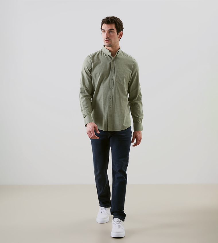 Solid Button-Down Collar Long Sleeves Shirt