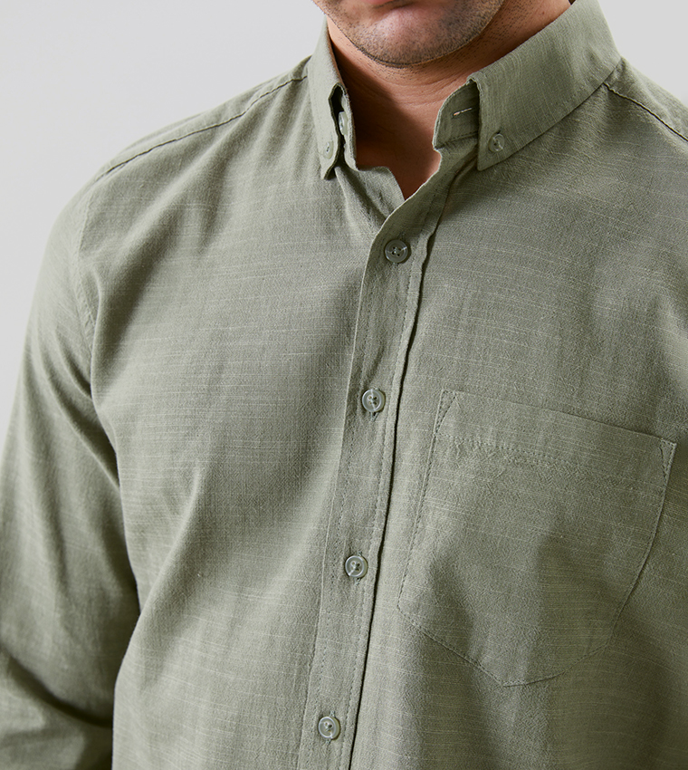 Solid Button-Down Collar Long Sleeves Shirt