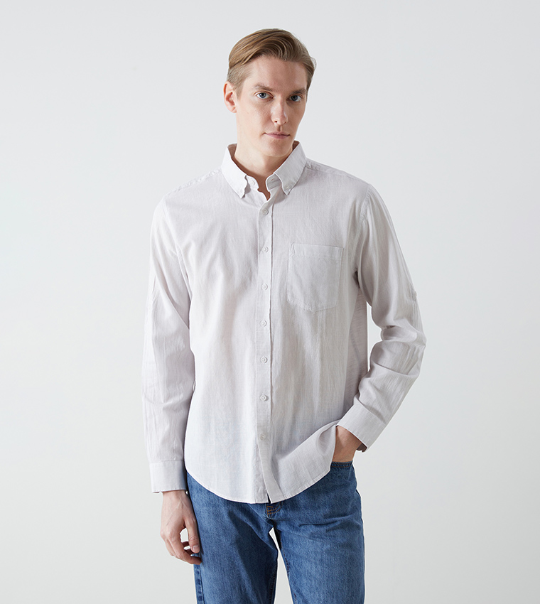 Linen-Blend Regular Fit Long Sleeves Shirt