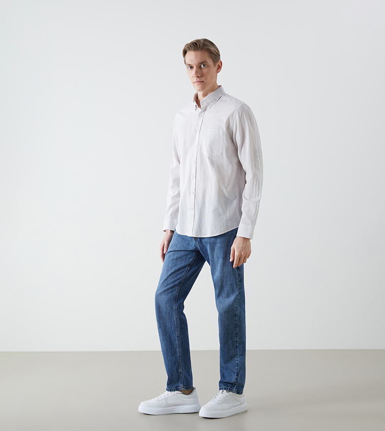 Linen-Blend Regular Fit Long Sleeves Shirt