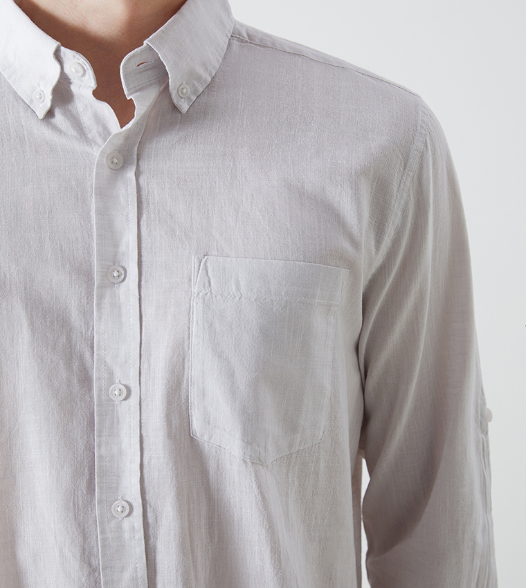 Linen-Blend Regular Fit Long Sleeves Shirt
