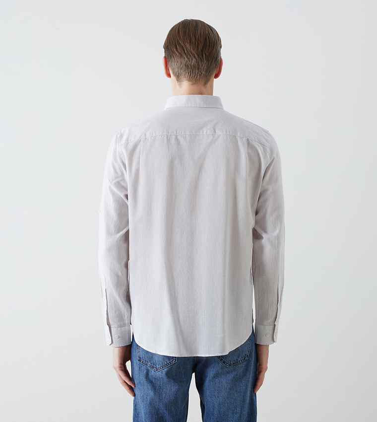 Linen-Blend Regular Fit Long Sleeves Shirt