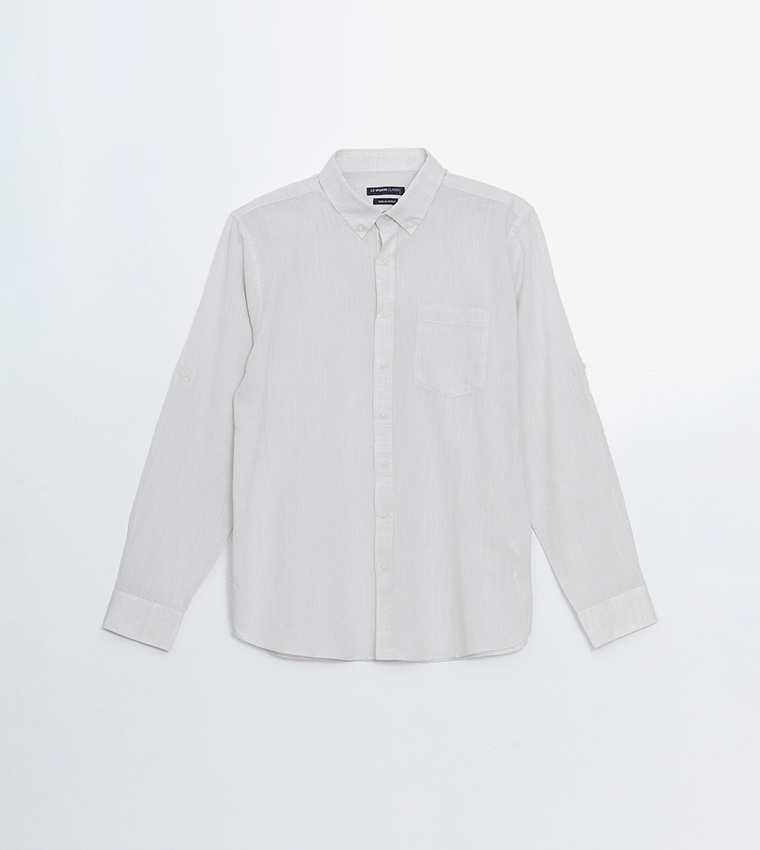 Linen-Blend Regular Fit Long Sleeves Shirt